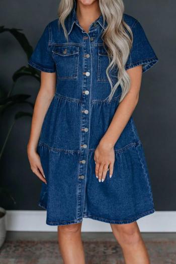 casual non-stretch denim lapel button midi dress