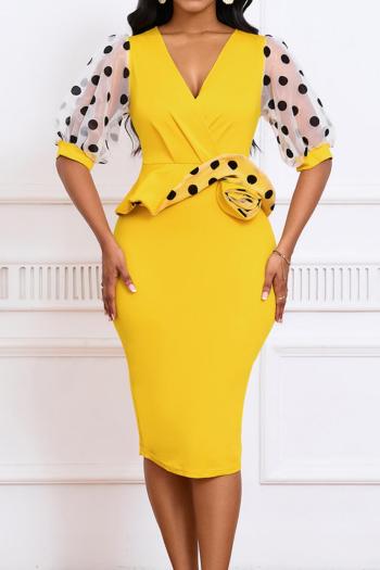 sexy plus size slight stretch 5 colors stitching mesh v-neck midi dress