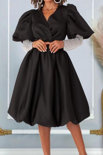 casual plus size slight stretch stitching mesh v-neck midi dress