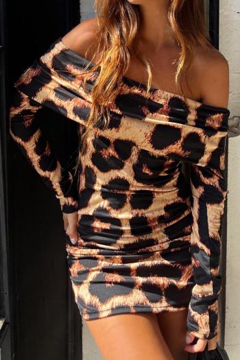 sexy slight stretch patchwork leopard batch printing long-sleeved mini dress