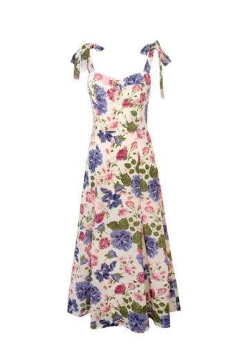 new flowers batch printing lace-up midi tank dress size run small(with lining)