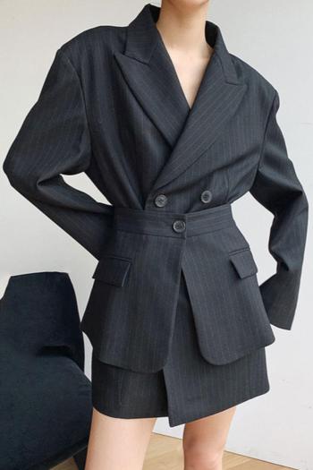 sexy non-stretch stripe printing suit collar removable girdle mini dress size run small
