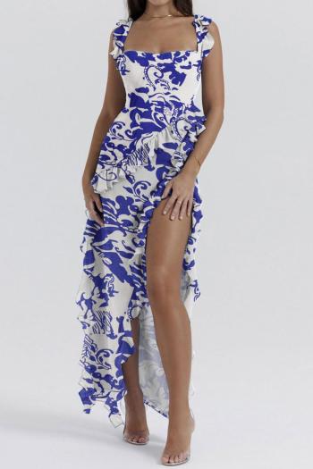 sexy plus size slight stretch ruffle decor brunch batch printing maxi dress