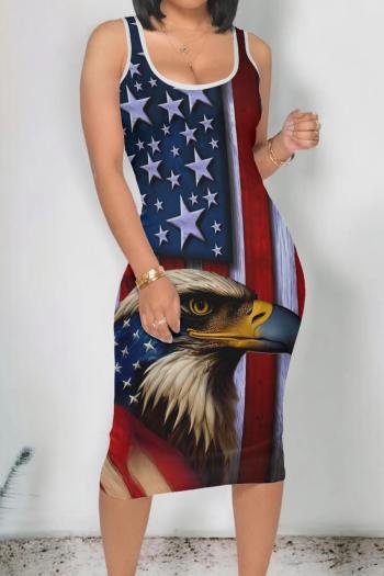 sexy plus size slight stretch american flag print sling slim midi dress