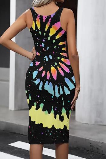 Sexy plus size slight stretch tie-dye print sling slim midi dress#3