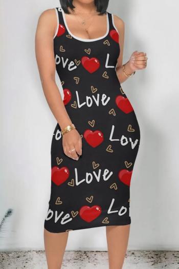 sexy plus size slight stretch heart letter printing sling slim midi dress