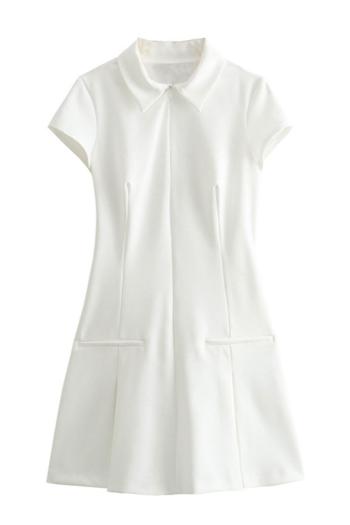 sexy non-stretch 3 colors solid color lapel zip-up mini dress