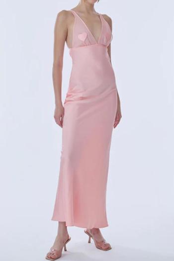 sexy non-stretch satin stitching mesh v-neck sleeveless maxi dress