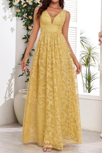 elegant non-stretch sleeveless lace pattern backless maxi dress