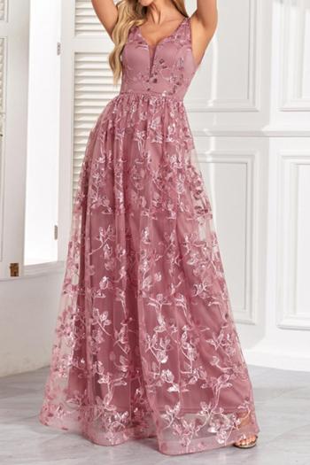 elegant non-stretch sleeveless mesh embroidery maxi dress