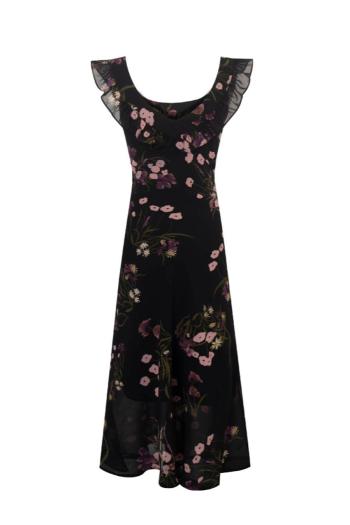 casual slight stretch flowers batch printing with liner midi floral dress(size run small)