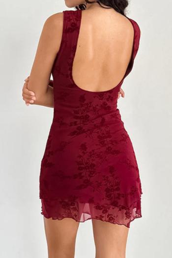 sexy slight stretch mesh floral batch printing slim backless mini dress