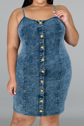 sexy plus size slight stretch denim single-breasted sling bodycon mini dress