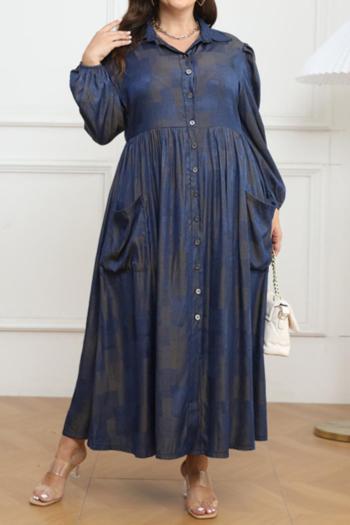 casual plus size slight stretch denim batch printing single-breasted maxi dress