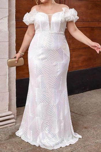 new plus-size slight stretch patchwork polyester sequins with liner maxi dress