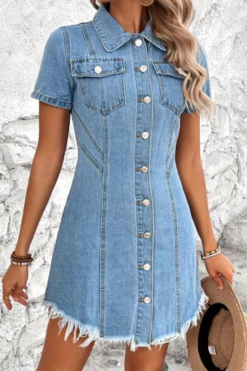 new sexy non-stretch patchwork denim pocket short sleeves mini dress
