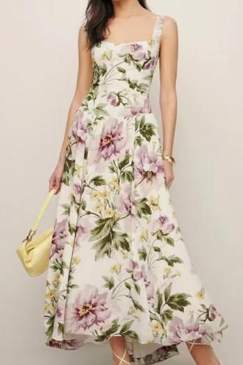 stylish non-stretch sling flower print irregular hem maxi dress