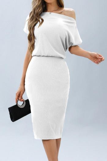stylish casual slight stretch 6-color patchwork off-the shoulder midi dress