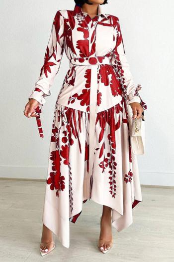 casual plus size non-stretch printed irregular maxi dress (with belt)
