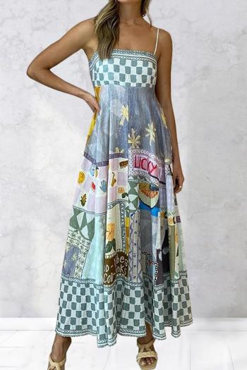 casual plus size non-stretch cartoon printing sling midi dress