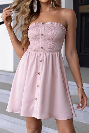 sexy slight stretch solid color strapless single breasted shirring mini dress