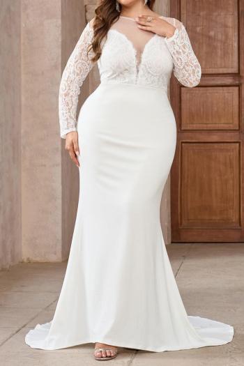 elegant plus size slight stretch mesh patchwork see-through maxi evening dress