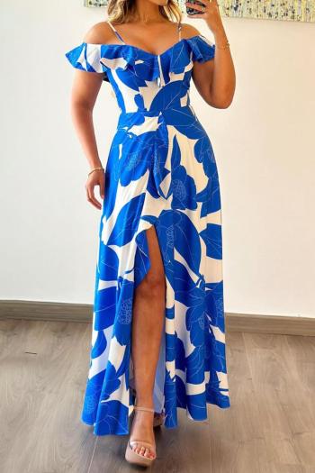 bohemian non-stretch batch printing ruffle sling maxi dress
