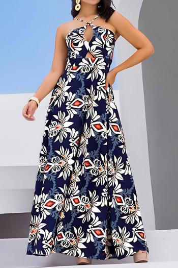 bohemian non-stretch graphic printing backless sling maxi dress