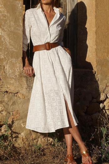 new slight stretch pocket geometric batch printing lapel midi dress(with belt)
