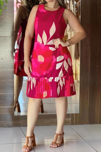 stylish non-stretch graphic printing sleeveless pleated midi dress
