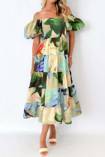 casual non-stretch batch printing off shoulder midi dress