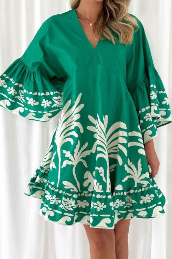 casual non-stretch fixed printing v-neck mini dress