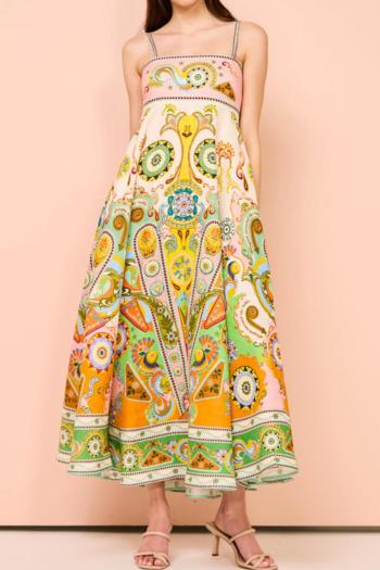 casual non-stretch ethnic pattern printing sling midi dress