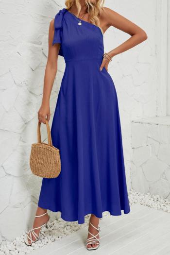 casual plus size non-stretch solid color one-shoulder simple maxi dress