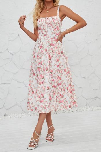 casual non-stretch sling slit floral print midi dress#1
