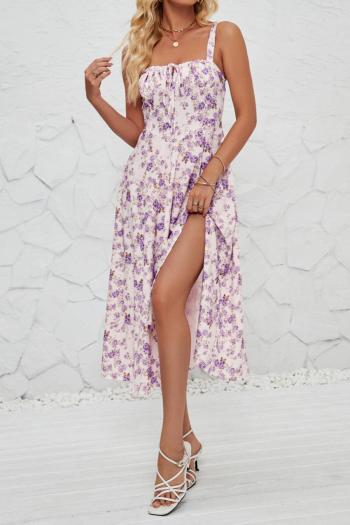 casual non-stretch sling slit floral print midi dress#5