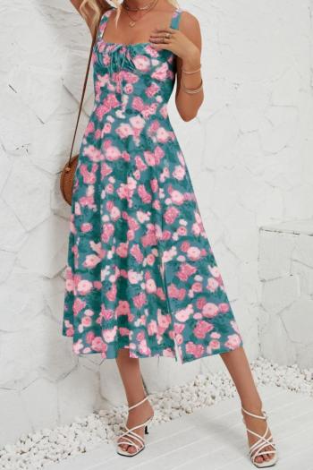 casual non-stretch sling slit floral print midi dress#6