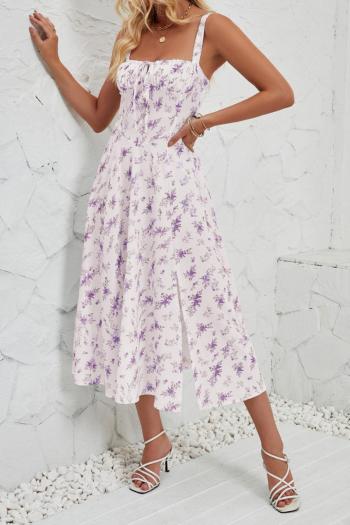 casual non-stretch sling slit floral print midi dress#8