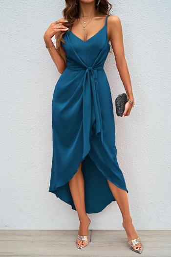 casual non-stretch solid color sling slit irregular maxi dress