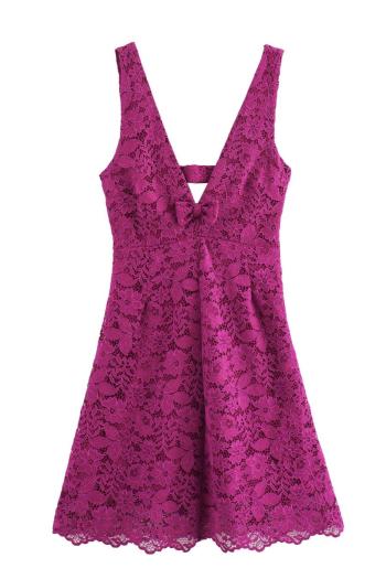 xs-l sexy slight stretch lace deep v backless mini dress(size run small)