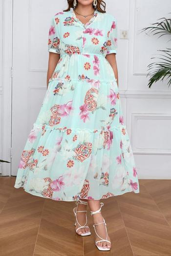 bohemian plus size non-stretch floral printing with lined midi dress