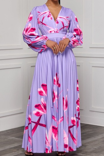 new stylish plus-size non-stretch 3-color flowers batch printing maxi dress