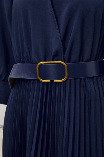 New plus-size non-stretch 5-color three-quarter sleeves maxi dress(with belt)