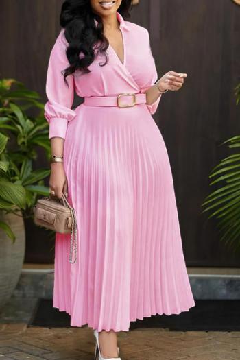 New plus-size non-stretch 5-color three-quarter sleeves maxi dress(with belt)