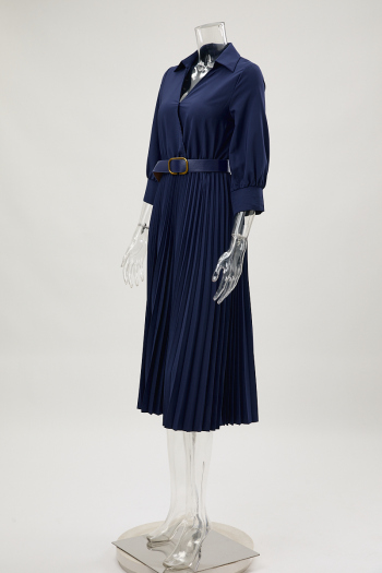 New plus-size non-stretch 5-color three-quarter sleeves maxi dress(with belt)