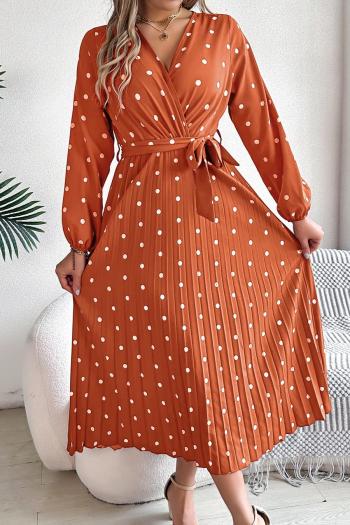 casual non-stretch 5 colors dot batch printing v-neck midi dress