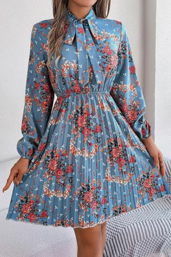 casual non-stretch 3 colors flower batch printing crew neck mini dress