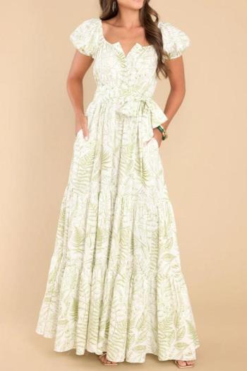 casual plus size non-stretch leaf batch printing square neck maxi dress