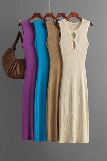 sexy slight stretch solid color tight ribbed knit hollow midi dress