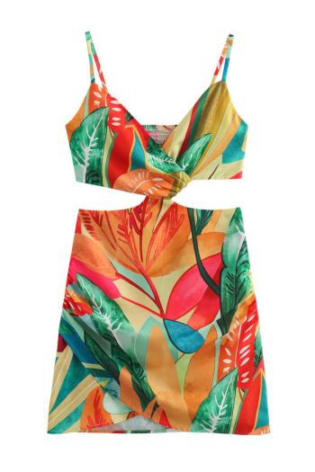 sexy non-stretch batch printing sling hollow mini dress size run small